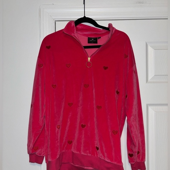 Lazy Oaf Pink Velour Heart Fleece - Picture 2 of 7